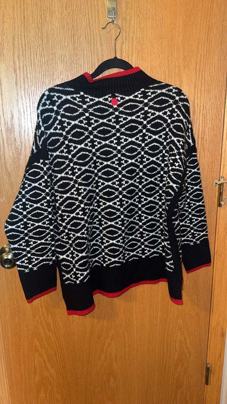 T by Talbots Mock Neck Lattice Lodge Black and White Knit Sweater - Picture 2 of 5